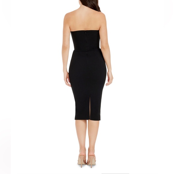 Strapless Plunge-Neck Bodycon Midi Dress - Picture 3 of 7